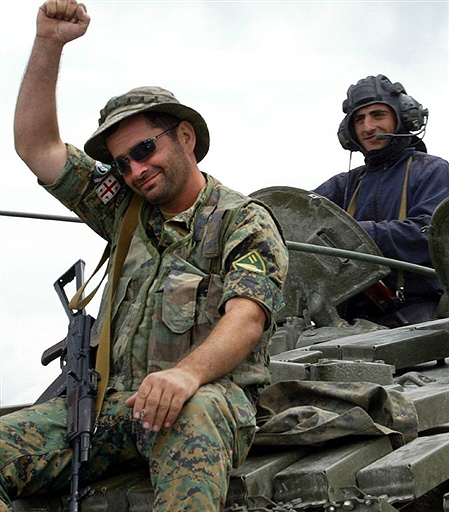 Georgian tanker and infantryman close-up