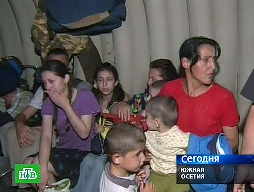 South-Osetian refugees in the peacemakers bomb shelter 