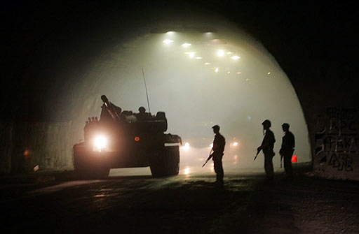 The Russian tanks in the tunnel on border with South Ossetia