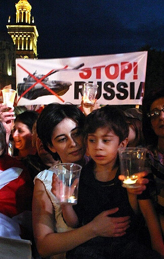 The anti-war demonstration near the Russian embassy in Tbilisi