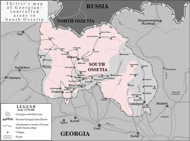 Map of the South Ossetia and Georgian-controlled areas 