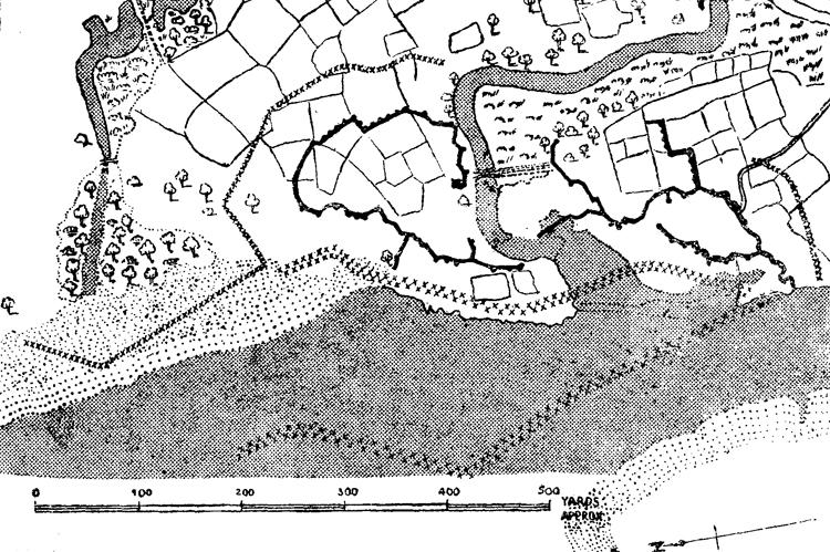 A beach in Burma. The diagram below shows in detail a typical beaefe defence position which the Japanese have constructed, and are still constructing in Burma.