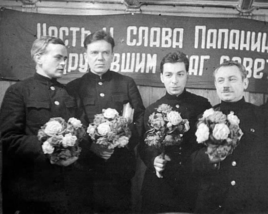 Ivan Papanin (on the right) and his North Pole resarch station team in 1937