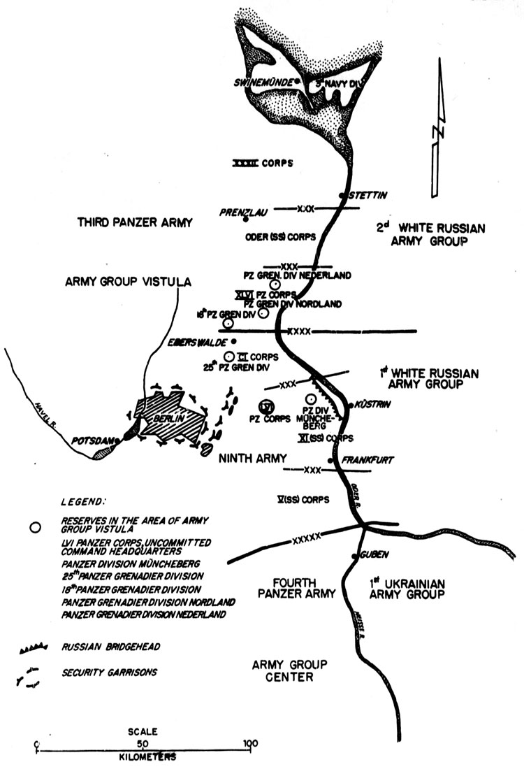 THE DISTRIBUTION OF GERMAN FORCES ON 14 APRIL 1945 BEFORE THE BEGINNING OF THE RUSSIAN OFFENSIVE ON THE ODER 