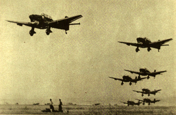 Squadrons of the German Air Force rush at the Soviet enemy