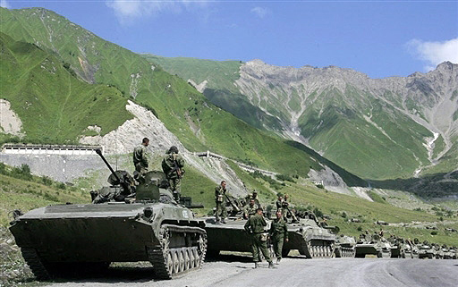 Russian armored column on the mountain highway to Zhinvali