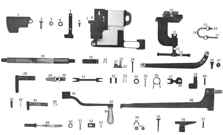 Plate V. Component parts of belt-filling machine 